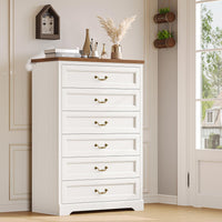Sikaic Dresser 51.2 Inches Tall Dresser with 6 Large Drawers White White / Engineered Wood / Farmhouse