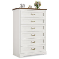 Sikaic Dresser 51.2 Inches Tall Dresser with 6 Large Drawers White White / Engineered Wood / Farmhouse