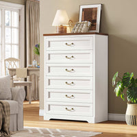 Sikaic Dresser 51.2 Inches Tall Dresser with 6 Large Drawers White White / Engineered Wood / Farmhouse