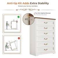 Sikaic Dresser 51.2 Inches Tall Dresser with 6 Large Drawers White White / Engineered Wood / Farmhouse