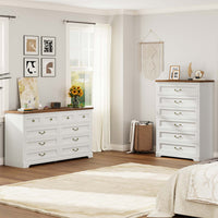 Sikaic Dresser 51.2 Inches Tall Dresser with 6 Large Drawers White White / Engineered Wood / Farmhouse