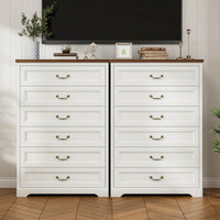 Sikaic Dresser 51.2 Inches Tall Dresser with 6 Large Drawers White White / Engineered Wood / Farmhouse
