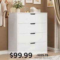 Sikaic Dresser 4 Drawers Dresser with Large Storage White White / Engineered Wood / Modern
