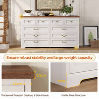 Sikaic Dresser 55 Inches 10 Drawers Dresser with Natural Texture and Vintage Handles White White / Engineered Wood / Modern