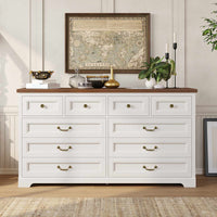 Sikaic Dresser 55 Inches 10 Drawers Dresser with Natural Texture and Vintage Handles White White / Engineered Wood / Modern