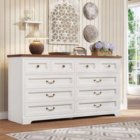 Sikaic Dresser 55 Inches 10 Drawers Dresser with Natural Texture and Vintage Handles White White / Engineered Wood / Modern