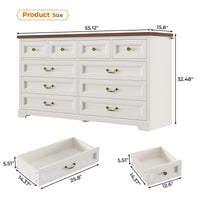 Sikaic Dresser 55 Inches 10 Drawers Dresser with Natural Texture and Vintage Handles White White / Engineered Wood / Modern