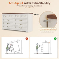 Sikaic Dresser 55 Inches 10 Drawers Dresser with Natural Texture and Vintage Handles White White / Engineered Wood / Modern