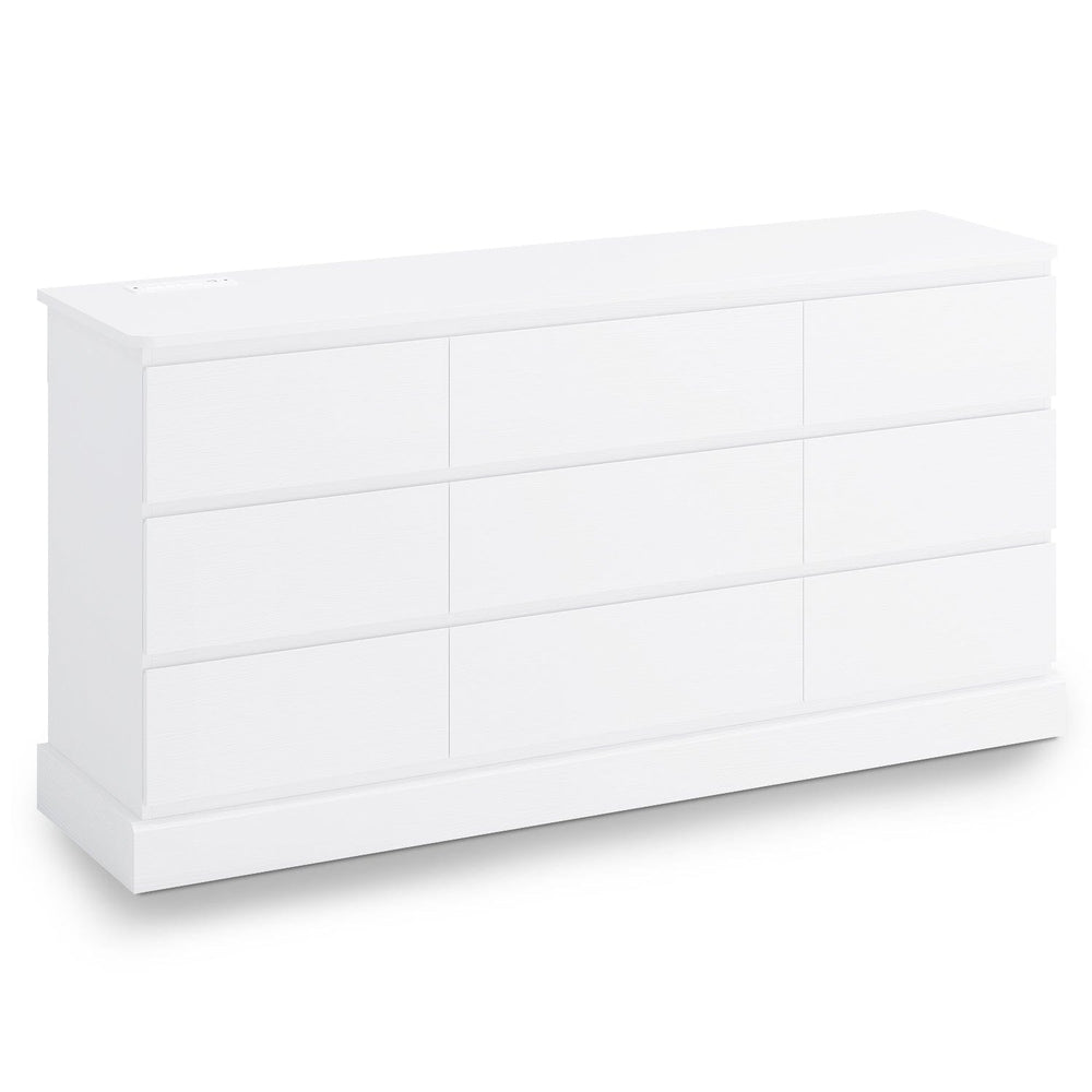 Sikaic Dresser 61.4 Inches Dresser with Power Outlets White White / Engineered Wood / Modern