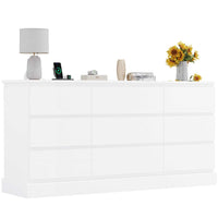 Sikaic Dresser 61.4" Wide Dresser Chest of Drawers with Large Capacity Storage and Power Outlets White White / Engineered Wood / Modern