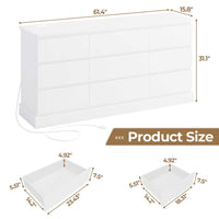 Sikaic Dresser 61.4" Wide Dresser Chest of Drawers with Large Capacity Storage and Power Outlets White White / Engineered Wood / Modern