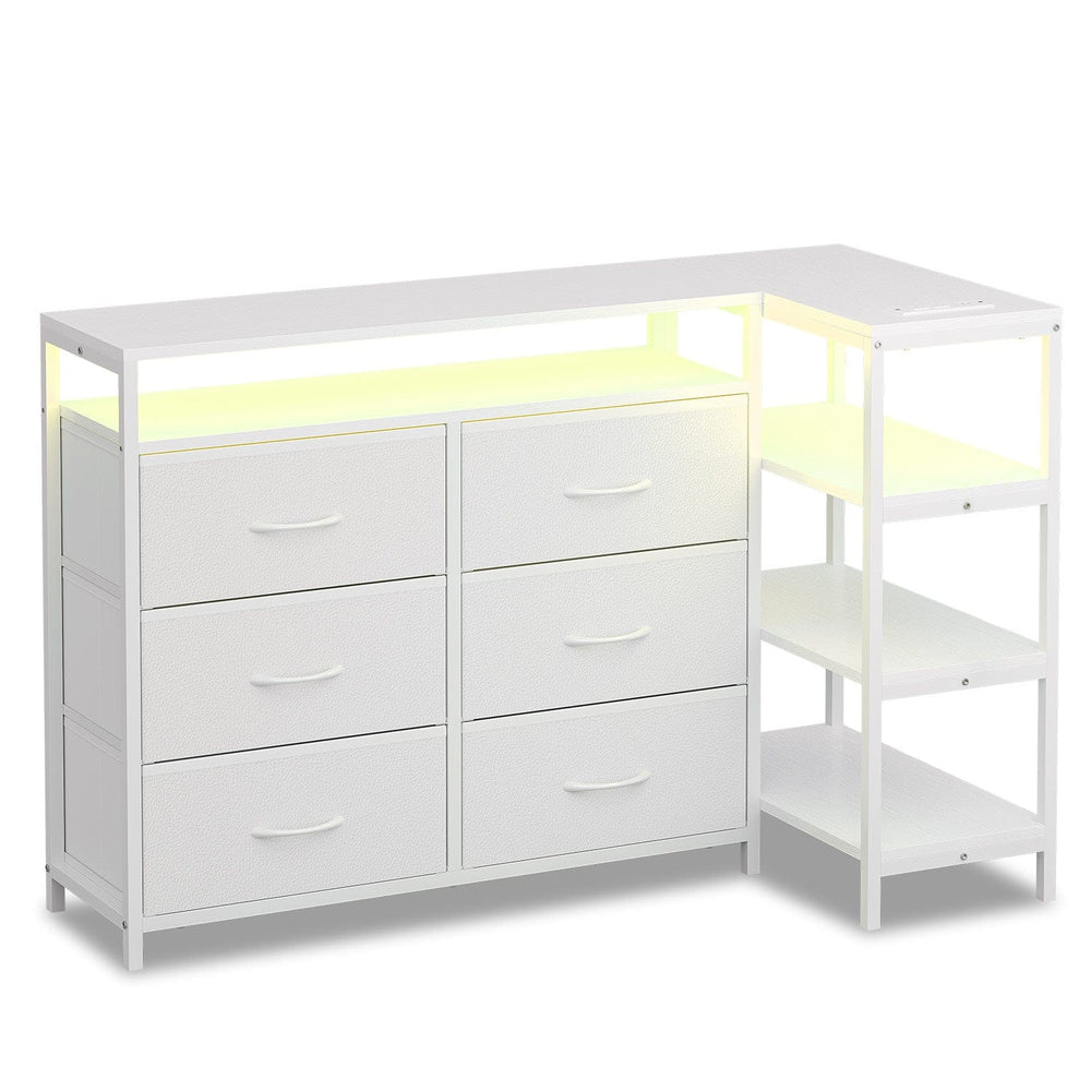 Sikaic Dresser Corner L Shaped LED TV Stand Convertible Dresser White White / Engineered Wood / Modern
