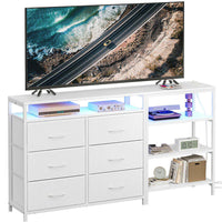 Sikaic Dresser Corner L Shaped LED TV Stand Convertible Dresser with Charging Station and Open Shelf & PU Finish Drawers for Living Room White White / Engineered Wood / Modern