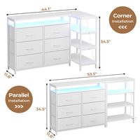 Sikaic Dresser Corner L Shaped LED TV Stand Convertible Dresser with Charging Station and Open Shelf & PU Finish Drawers for Living Room White White / Engineered Wood / Modern