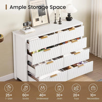Sikaic Dresser Fluted Dresser with 8 Drawers White White / Engineered Wood / Modern