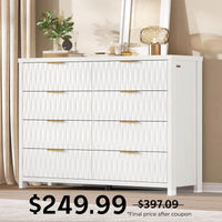 Sikaic Dresser Fluted Dresser with 8 Drawers White White / Engineered Wood / Modern