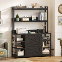 Sikaic File Cabinet Vertical File Cabinet with Lock and Charging Station & Printer Stand Open Storage Shelf for Home Office Black Black / Engineered Wood / Modern