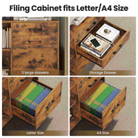 Sikaic File Cabinet 39.4 Inches Wide Mobile File Cabinet with LED Lights and 3 Drawers & Locking Wheels Brown Brown / Engineered Wood / Modern