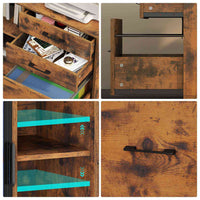 Sikaic File Cabinet 39.4 Inches Wide Mobile File Cabinet with LED Lights and 3 Drawers & Locking Wheels Brown Brown / Engineered Wood / Modern