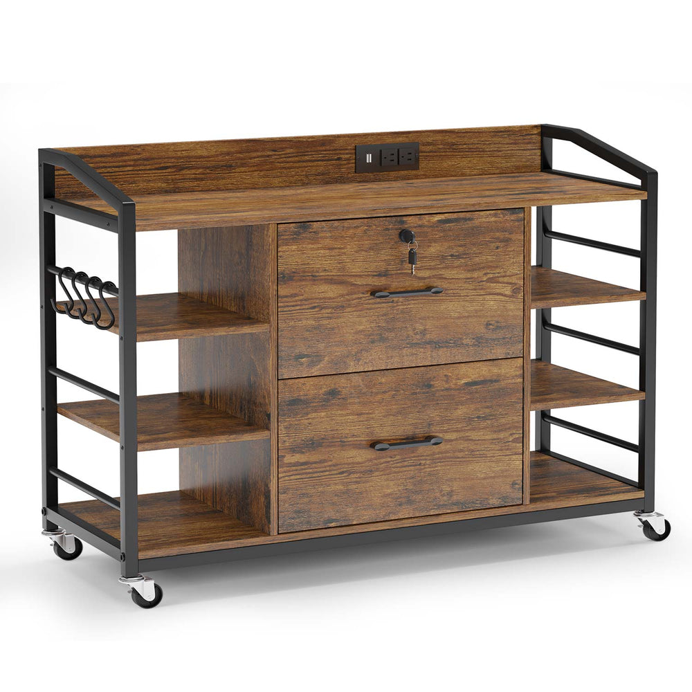 Sikaic File Cabinet 44 Inches File Cabinet with 2 Drawers Rustic Brown Brown / Rustic / Wood