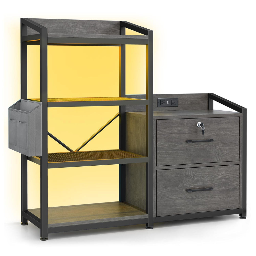 Sikaic File Cabinet 35.4 Inches LED File Cabinet Grey Grey / Engineered Wood / Modern