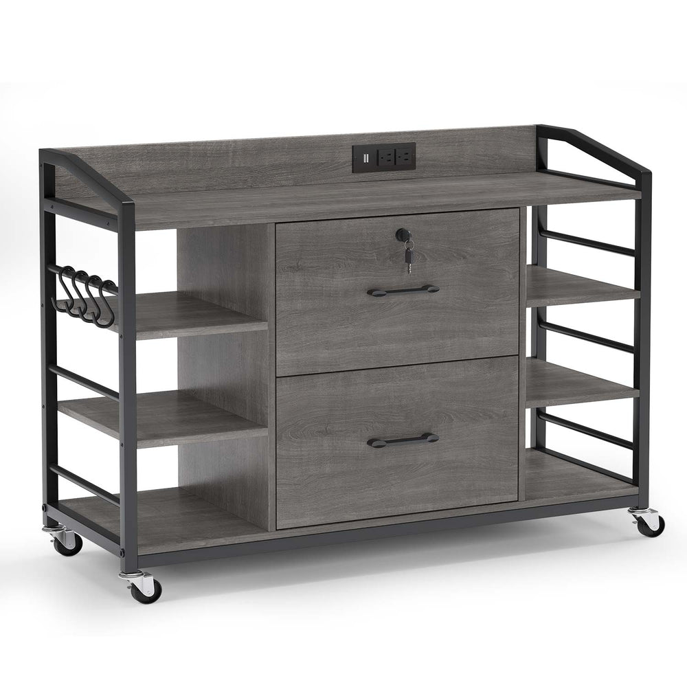 Sikaic File Cabinet 44 Inches File Cabinet with 2 Drawers Grey Grey / Engineered Wood / Modern