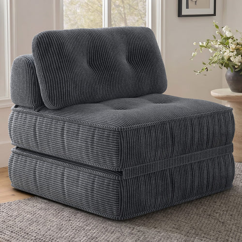 Sikaic Folding Sofa Convertible Folding Sofa Bed Lounge Chair with Pillows Grey Grey / Corduroy + Sponge / Modern