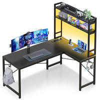 Sikaic Gaming Desk 45.3in LED Reversible Gaming Desk Black Black / Engineered Wood / Industrial