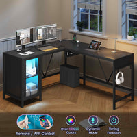 Sikaic Gaming Desk 50.4 Inches Reversible L Shaped Gaming Desk With Lift Top Adjustable Standing and RGB LED File Drawer Black Black / Engineered Wood / Modern