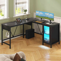 Sikaic Gaming Desk 50.4 Inches Reversible L Shaped Gaming Desk With Lift Top Adjustable Standing and RGB LED File Drawer Black Black / Engineered Wood / Modern