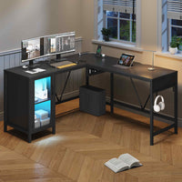 Sikaic Gaming Desk 50.4 Inches Reversible L Shaped Gaming Desk With Lift Top Adjustable Standing and RGB LED File Drawer Black Black / Engineered Wood / Modern