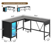 Sikaic Gaming Desk 50.4 Inches Reversible L Shaped Gaming Desk With Lift Top Adjustable Standing and RGB LED File Drawer Black Black / Engineered Wood / Modern