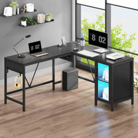 Sikaic Gaming Desk 50.4 Inches Reversible L Shaped Gaming Desk With Lift Top Adjustable Standing and RGB LED File Drawer Black Black / Engineered Wood / Modern