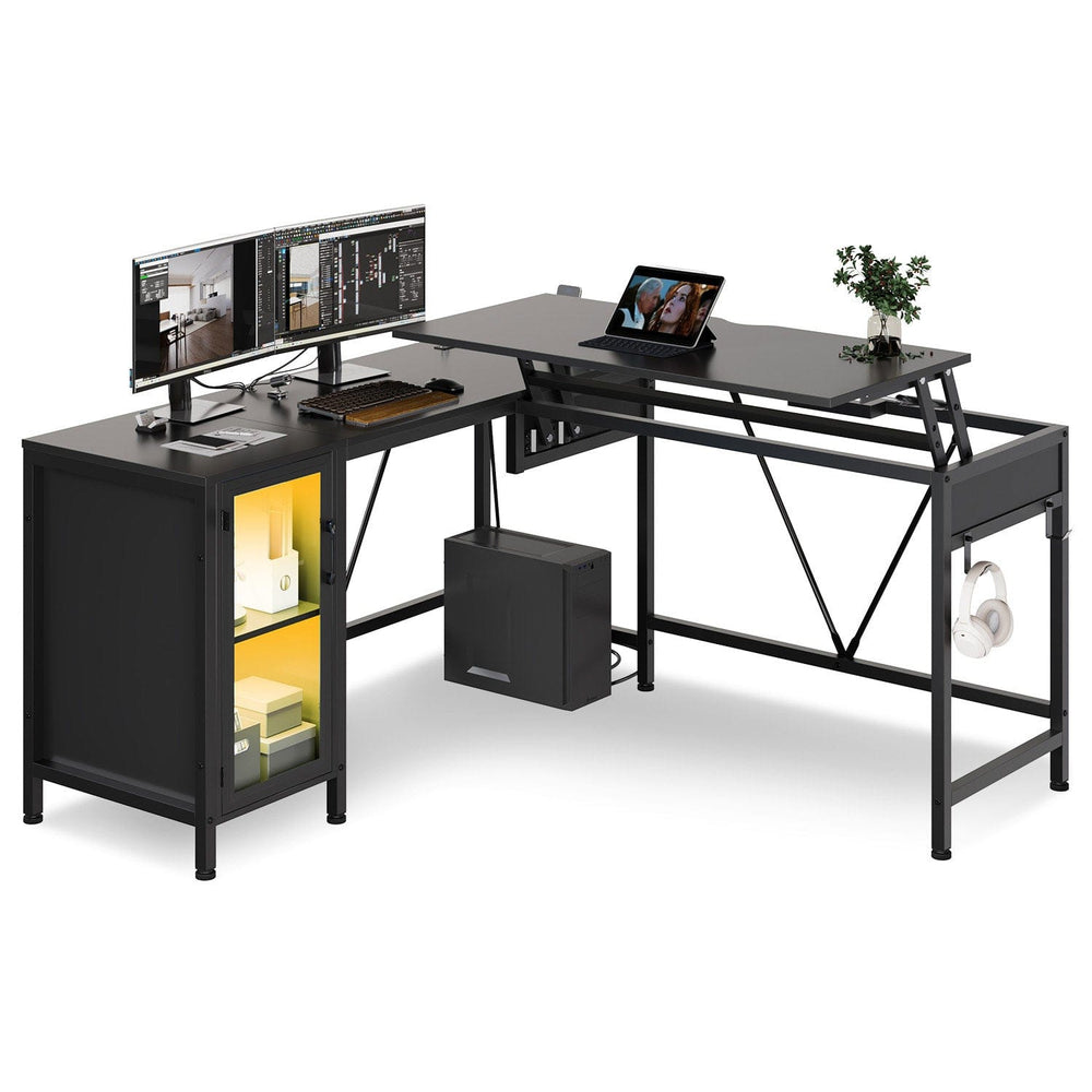 Sikaic Gaming Desk 50.4 Inches Reversible LED Gaming Desk Black Black / Engineered Wood / Modern