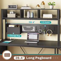 Sikaic Gaming Desk 57.5 Inches Reversible L Shaped Gaming Desk with LED Lights and Power Outlet Black Black / Engineered Wood / Modern