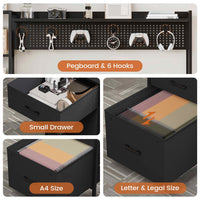 Sikaic Gaming Desk 65 Inches Reversible LED Light Gaming Desk with Hutch Power Outlets  Monitor Stand 2 Drawers 4 Shelves Pegboard 8 Hooks Mouse Pad Black