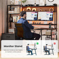 Sikaic Gaming Desk 65 Inches Reversible LED Light Gaming Desk with Hutch Power Outlets  Monitor Stand 2 Drawers 4 Shelves Pegboard 8 Hooks Mouse Pad Black