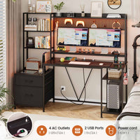 Sikaic Gaming Desk 65 Inches Reversible LED Light Gaming Desk with Hutch Power Outlets  Monitor Stand 2 Drawers 4 Shelves Pegboard 8 Hooks Mouse Pad Black