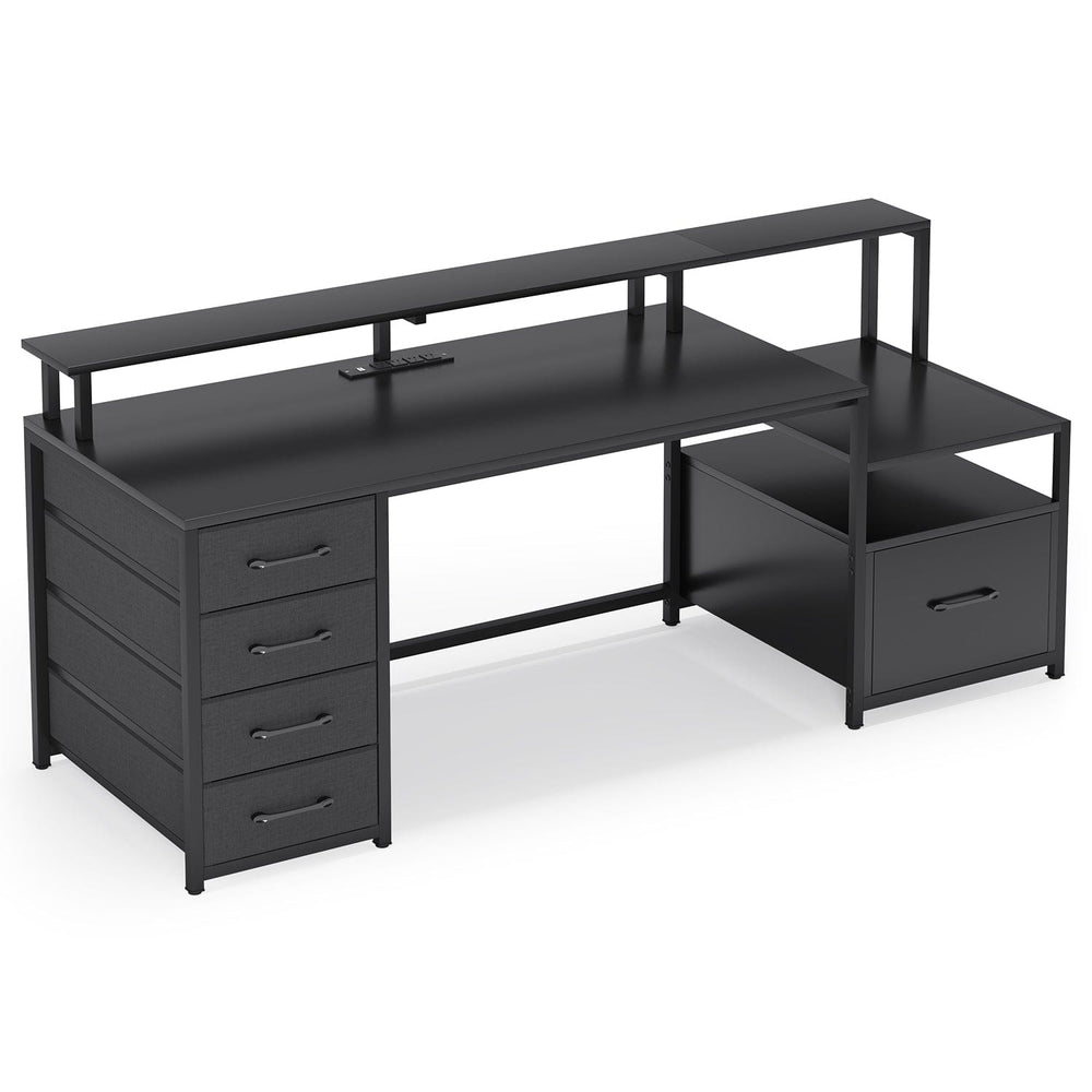 Sikaic Gaming Desk 66 inches LED Gaming Desk Black Black / Engineered Wood / Modern