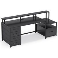 Sikaic Gaming Desk 66 inches LED Gaming Desk Black Black / Engineered Wood / Modern