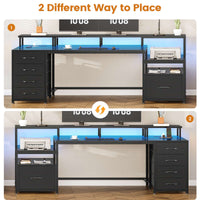 Sikaic Gaming Desk 75 Inches Led Gaming Desk Black Black / Engineered Wood / Modern