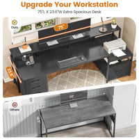 Sikaic Gaming Desk 75 Inches Led Gaming Desk Black Black / Engineered Wood / Modern