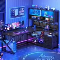 Sikaic Gaming Desk LED L Shaped Gaming Desk Black Black / Engineered Wood / Modern