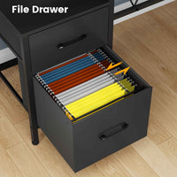 Sikaic Gaming Desk Reversible L-Shaped Led Gaming Desk With Power Outlets and Monitor Stand & 2 Drawers Black Black / Engineered Wood / Modern