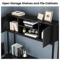 Sikaic Gaming Desk Reversible L-Shaped Led Gaming Desk With Power Outlets and Monitor Stand & 2 Drawers Black Black / Engineered Wood / Modern