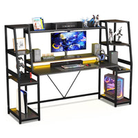Sikaic Gaming Desk 78.8 Inches Large PC Gaming Desk with LED Lights Black Black / Modern / Alloy Steel