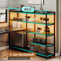 Sikaic Gaming Desk 64.5 inches Reversible L Shaped Desk with Storage Shelves  U Shaped Gaming Desk with 3 Drawers Power Outlet & LED Strip Black