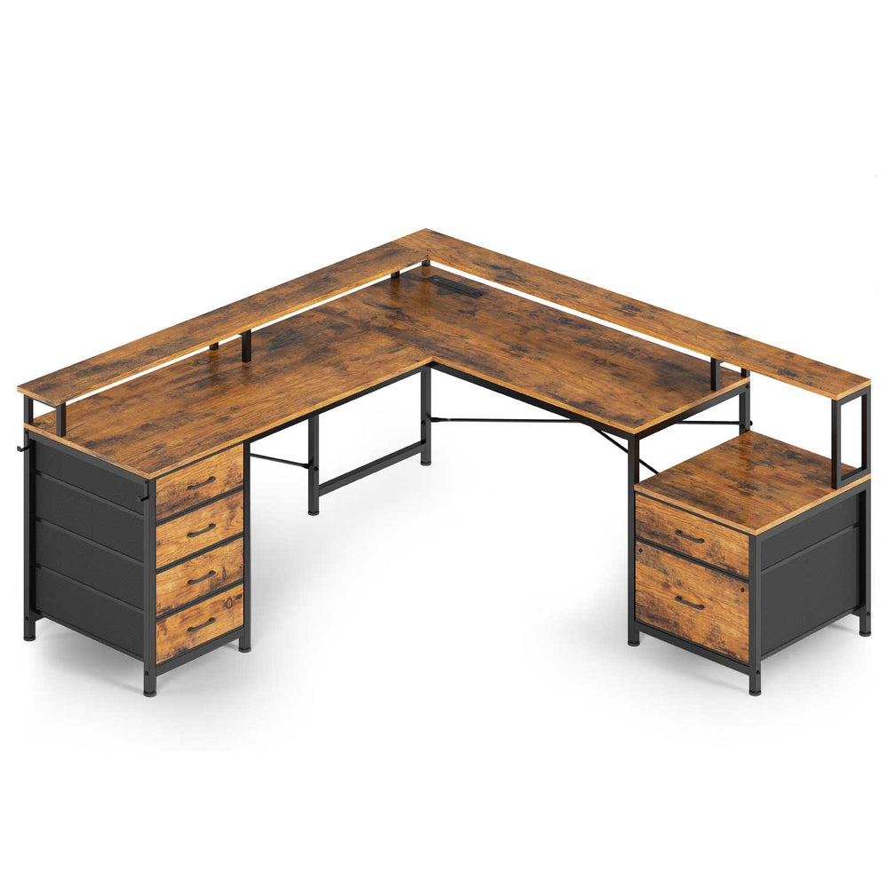 Sikaic Gaming Desk 108 Inches  LED 2 Person Gaming Desk Brown Brown / Engineered Wood / Modern