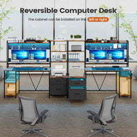 Sikaic Gaming Desk 65 Inches Reversible LED Light Gaming Desk with Hutch Power Outlets  Monitor Stand 2 Drawers 4 Shelves Pegboard 8 Hooks Mouse Pad Rustic Brown