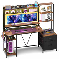 Sikaic Gaming Desk 65in Reversible LED Gaming Desk Brown Brown / Engineered Wood / Modern